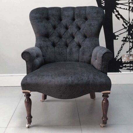 antique-style-armchair-seating-upholstered-black-velvet-handmade-bespoke-vintage-style-Napoleonrockefeller.com