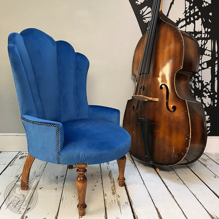 Electra Blue Velvet Lounge Chair NapoleonRockefeller Vintage and