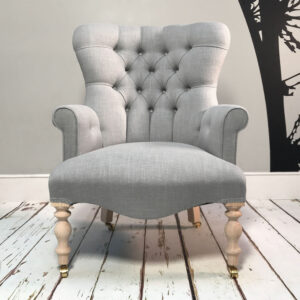 Grey|Cotton|Armchair|Bespoke|Handcrafted|Upholstered|London interiors|Home decor|Seating|Home|Lounge|Living room|Bedroom|Neutrals|London sofas|London interiors