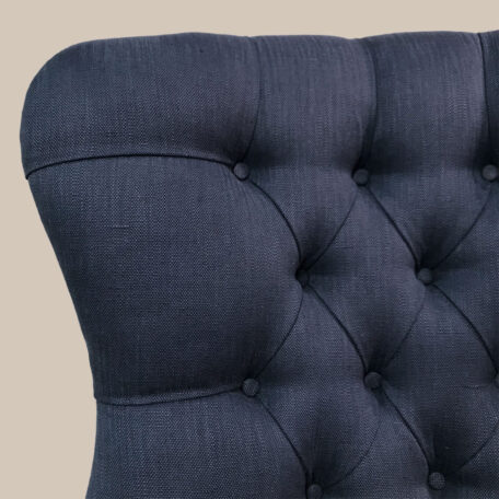 Navy|Blue|Romo|Linen|Armchair|Handcrafted|Seating|Chair|Bespoke|Lounge chair|Interiors|Interior style|Bedroom chair|Living room|Boudoir|Home decor|London